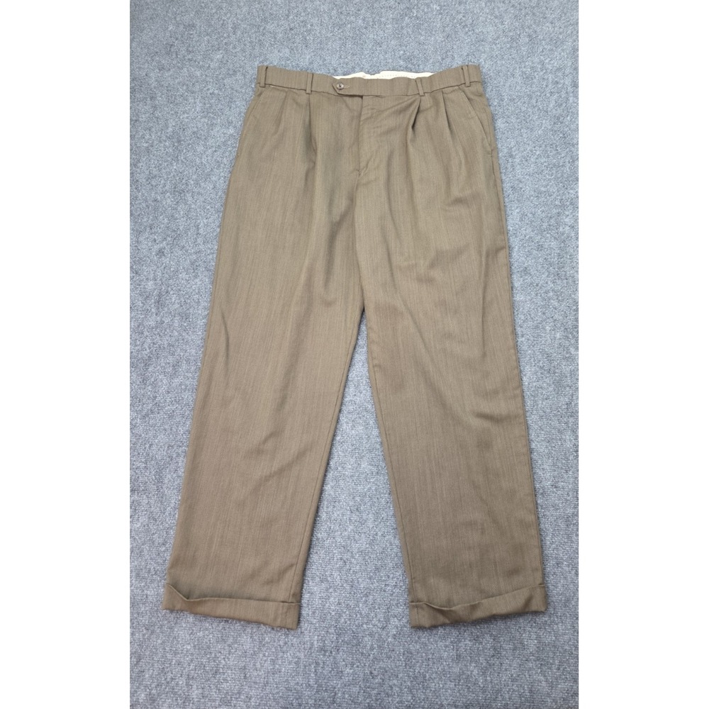 Ballin Pants Mens 38x32 Brown Pleated Cuffed Super 120s Wool Comfort Eze Dress